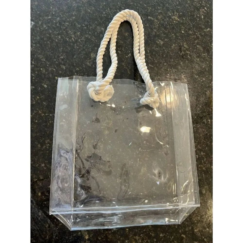 Clear Vinyl Beach Tote Bag Rope Handles See Through Concert Shoulder Bag New